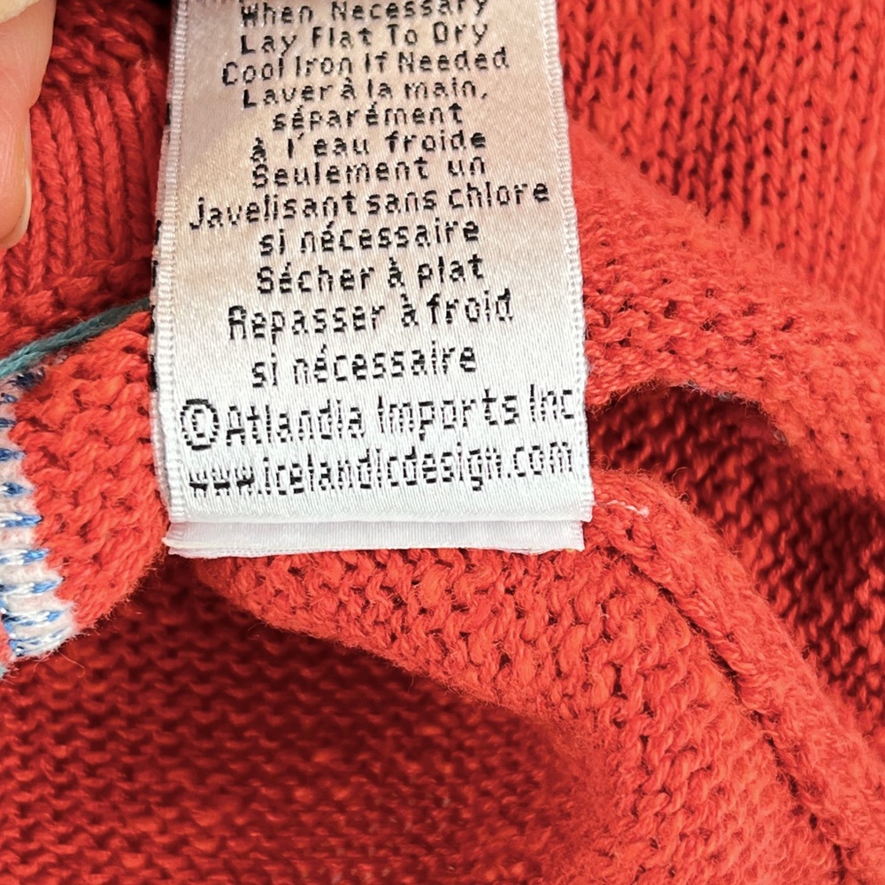 Icelandic Design Cardigan Sweater Linen Cotton Button Front Orange Patchwork M - Picture 14 of 14